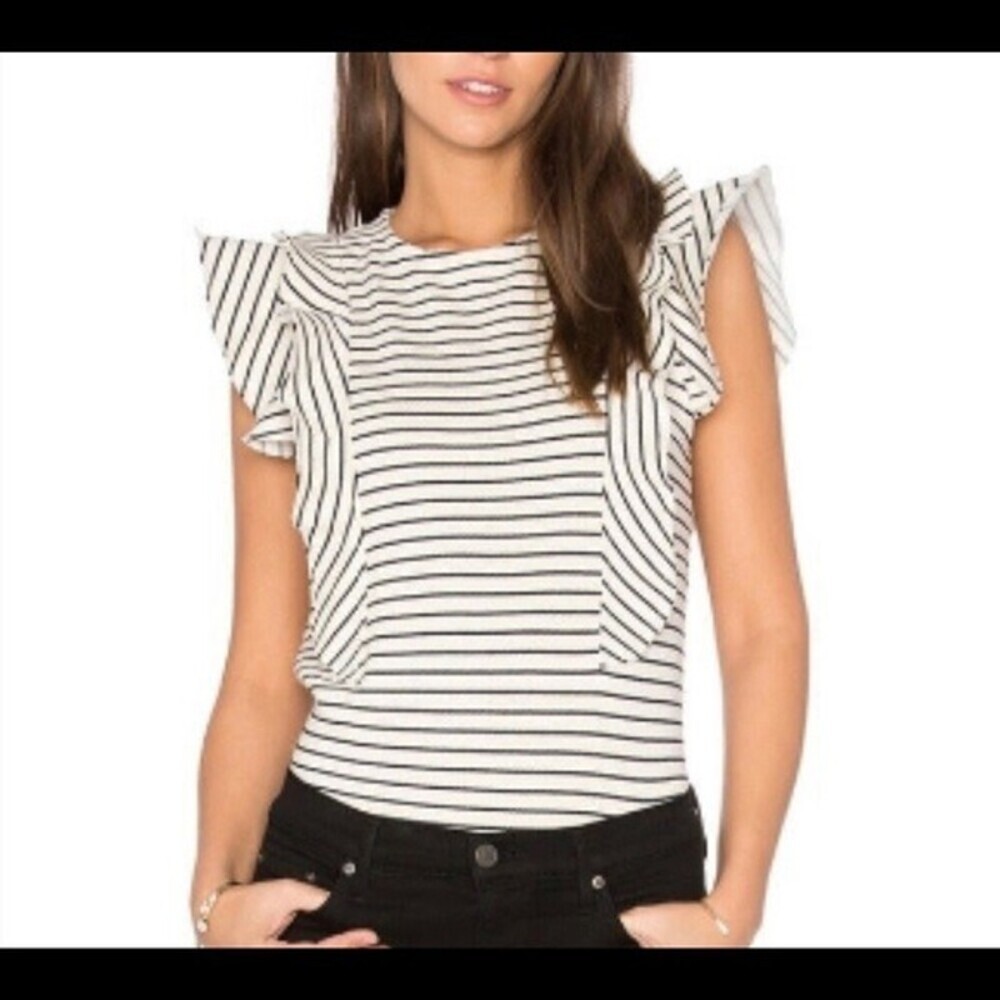 McGuire Striped Ruffle Sleeve Top McGuire Denim 100% thick cotton SZ SM